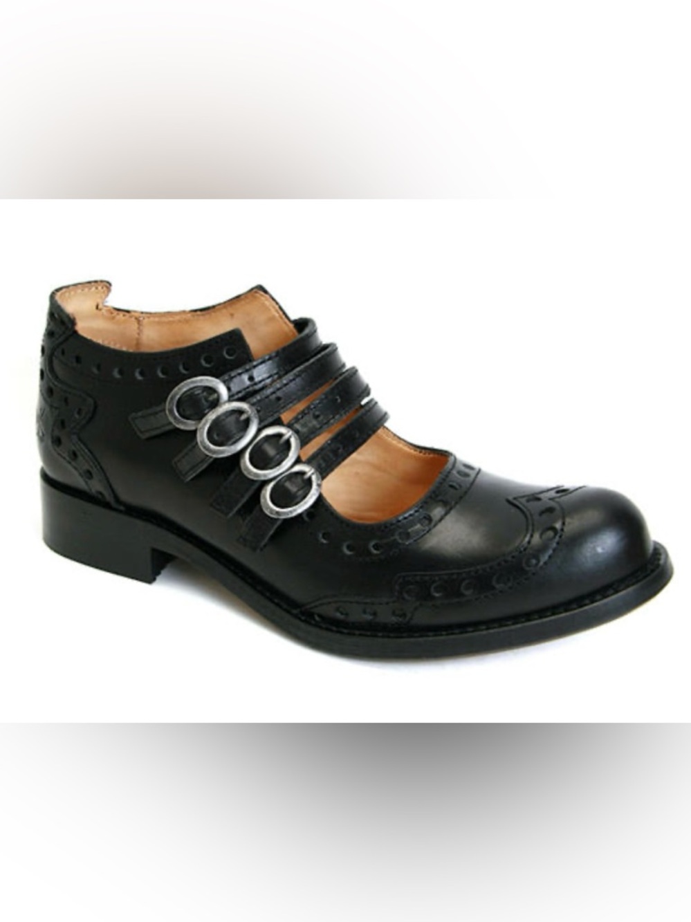 John Fluevog Black Adrian’s Alli -Strap Brogue Flats size 9
